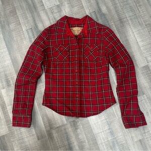 Vintage Y2K Abercrombie & Fitch Women Sm Red Satin Lined Quilted Plaid Flannel